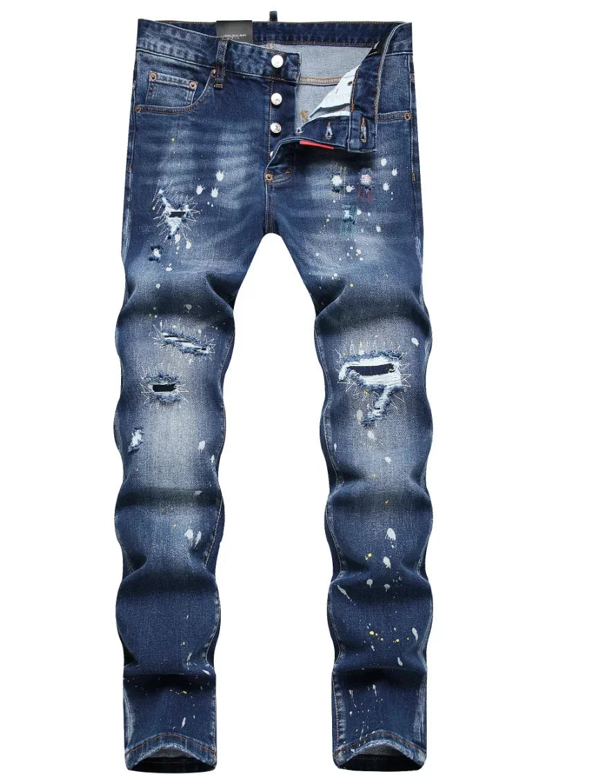 100 chareiharper  dsq plus size Men's Stretch Jeans Quality Street fashion Slim jeans Men's Blue jeans Men's skinny ripped jeans