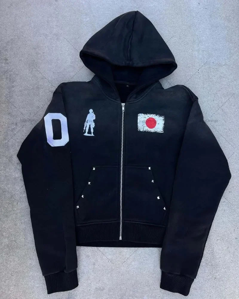 2025 European and American letter trendy brand hooded cardigan autumn and winter new fashion trend street sweater hoodie set